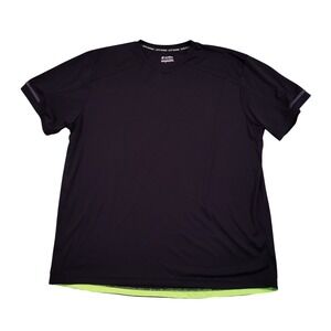Lotto Training‎ Shirt Mens 2XL Black Neon Yellow Hem V-Neck Performance Tee 1651